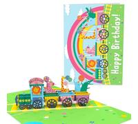Biglietto Pop Up Animali In Treno - Animale Safari - Leone Zebra Giraffa Elefante Coccodrillo - Biglietto Compleanno 3D Per Bambini Ragazza Ragazzo - Viene Fornito Con Adesivi E Busta - Di Central 23