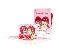 Biglietto pop-up con albero dell'amore con busta e nota, biglietto di San Valentino 3D per lui e lei, con animali e peonia, romantica lettera d'amore di auguri, anniversario, matrimonio, dolce regalo