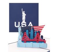 Biglietto pop-up con scritta in lingua inglese "U.S.A. - Stars & Stripes", biglietto di auguri 3D, per compleanno, buono di viaggio, souvenir, invito per viaggi a New York e negli Stati Uniti