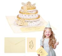 Biglietto pop-up di buon compleanno, biglietto di auguri 3D a tre strati con torta pop-up, squisito ricordo da collezione, cancelleria di qualità stampata in lamina per donne e uomini