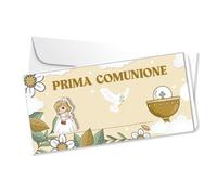 Biglietto Prima Comunione con Busta e Portasoldi, Design Floreale con Calice, Decorazione Religiosa