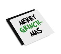 Biglietto quadrato con scritta "Merry Grinchmas", per adulti, con scritta "Grinch Ba Humbug" e Babbo Natale, personalizzabile con messaggio bianco, busta nera (messaggio vuoto)