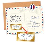 Biglietto regalo da grattare personalizzabile, design vintage cartolina, sorpresa da rivelare sotto la pastiglia, compleanno, festa, EVJF, Natale, coppia, busta inclusa