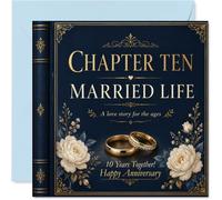 Biglietto romantico per il decimo anniversario, una storia d'amore per i | Elegante design con copertina per libro blu navy e oro, celebra i 10 anni insieme, quadrato da 145 mm, busta inclusa