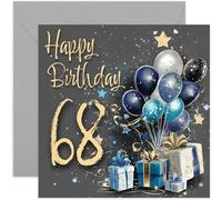 Biglietto speciale per il 68° compleanno da uomo, sessantotto anni, blu e oro, regali e palloncini, opera d'arte da uomo, elegante e tradizionale regalo di compleanno per età, interno bianco con busta