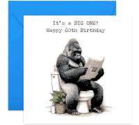 Biglietto umoristico per il 60° compleanno da uomo, Gorilla 'It's a Big One' Toilette scherzo divertente per papà, fratello, zio, marito, biglietto quadrato, interno bianco con busta