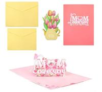 Biglietto Up 3D per mamma Ti Voglio Bene con Bouquet di Tulipani e Scheda | Realizzato a mano in per carta robusta con up e fiori intagliati vivaci per compleanno o per festa della per mamma