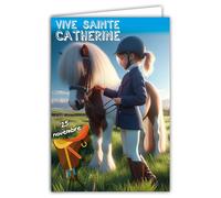 Biglietto Vive Sainte Catherine 25 novembre Festa Bambina Cavaliere Pony Club Hippiche Equitazione - Con Busta Bianca Formato 12 x 17 cm - Spazio interno bianco per la scrittura - Made in France