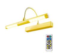 BIGLIGHT Lampada per Quadri,Luci Specchio con Telecomando,batteria Luci a Pittura Parete con 33 cm braccio oscillante a 180¡ã dimmer di luminosit¨¤ per Lampada da Specchio Bagno,oro