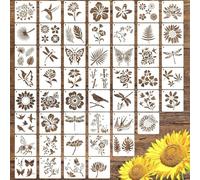 Biglumin 50pcs 7.6 cm stencil fiori Modelli floreali stencil riutilizzabili in plastica a forma di fiore con motivo a farfalla, stencil per pittura su tessuto con uccelli e fiori per pareti fai da te