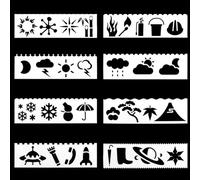 Biglumin 8pcs meteo progettazione tessile Modello di giornale dipinto mano con cavità,modello di pittura fumetti dipinta mano,stencil con righello decorazioni murali Stencil fai da per pittura bambini