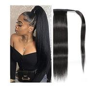 Bignon Per Capelli Coda di cavallo lunga e dritta Capelli veri avvolti Estensioni dei capelli della coda di cavallo Barrettes per le donne nere Nero naturale 8-24 pollici Fette per le donne(14 inch)