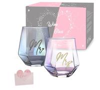 BigNoseDeer Mr and Mrs - Set di bicchieri da vino, per sposa e sposo, idea regalo per coppie, anniversari, regali per sposi, fidanzamenti, Natale, San Valentino