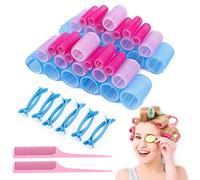 Bigodini per Capelli, 50 Pezzi Bigodino Set, Boccoli Capelli Senza Calore in 3 Misure, Hair Rollers con 12 Clip Becco d'Anatra e 2 Pettini per Donne Bambini Salon Barber (20mm 30mm 44mm)
