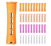 Bigodini per capelli a onde fredde, 4 misure di bigodini antiscivolo a onde fredde, bigodini con elastici, asta permanente, strumento per parrucchiere, 40 pezzi