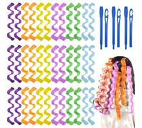 Bigodini per capelli a spirale, 36 pezzi, kit per acconciature ondulate da 30 cm, senza calore, multicolore, con 2 ganci per lo styling per capelli lunghi e corti