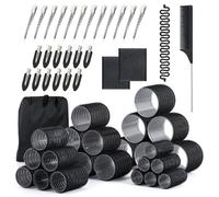 Bigodini per capelli con clip, set di 52 bigodini volumizzanti in 4 misure (60/48/36/25 mm), include 24 clip per capelli lunghi, medi, corti, spessi e fini, sollevamento e styling fai da te (nero)
