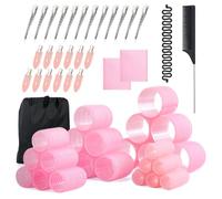 Bigodini per capelli con clip, set di 52 bigodini volumizzanti in 4 misure (60/48/36/25 mm), include 24 clip per capelli lunghi, medi, corti, spessi e fini, sollevamento e styling fai da te (rosa)