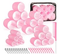 Bigodini per capelli in 4 misure, set da 50 pezzi, 25 mm, 36 mm, 48 mm, 60 mm, con clip, bigodini per capelli lunghi e corti, rosa