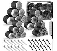 Bigodini per capelli in 4 misure, set da 50 pezzi, 25 mm, 36 mm, 48 mm, 60 mm, con clip, bigodini per capelli lunghi e corti, colore nero