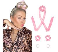 Bigodini per capelli senza calore, in velluto, senza calore, per dormire, set con elastici - bigodini per capelli senza calore, per capelli lunghi durante la notte, colore rosa