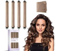 Bigodini per capelli senza calore, per una notte, 4 pezzi, senza calore, per dormire, bigodini in velluto con involucro in raso (cachi)