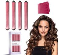 Bigodini per capelli senza calore, per una notte, 4 pezzi, senza calore, per dormire, bigodini in velluto con involucro in raso (rosa polvere)