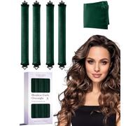 Bigodini per capelli senza calore, per una notte, 4 pezzi, senza calore, per dormire, bigodini in velluto con fascia in raso (verde)