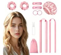 Bigodini senza Calore in 2 Misure, con Cuffia da Notte, Scrunchies e Mollette, per Capelli Lunghi e di Media Lunghezza, Rosa