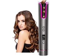 Bigodino per capelli con rotazione automatica senza fili, arricciacapelli portatile, arricciacapelli automatico con timer LCD a 4 temps, ricaricabile tramite USB, riscaldamento veloce