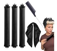Bigodino per capelli satinato senza calore 2 pezzi/3 pezzi riccioli senza calore aste per capelli durante la notte con asciugamano quadrato e pettine a coda appuntito, riccioli elastici durante la
