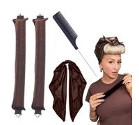Bigodino per capelli senza calore 2 pezzi/3 pezzi con asciugamano quadrato e pettine a coda appuntita Riccioli satinati senza calore Aste per capelli durante la notte, Riccioli elastici durante la