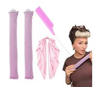 Bigodino per capelli senza calore 2 pezzi/3 pezzi con asciugamano quadrato e pettine a coda appuntita Riccioli satinati senza calore Aste per capelli durante la notte, Riccioli elastici durante la