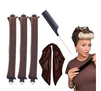 Bigodino per capelli senza calore 2 pezzi/3 pezzi con asciugamano quadrato e pettine a coda appuntita Riccioli satinati senza calore Aste per capelli durante la notte, Riccioli elastici durante la