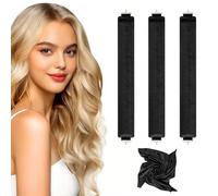 Bigodino per capelli senza calore, per ricci notturni, senza calore, set con foulard e gancio per capelli lunghi (nero, 3 confezioni)