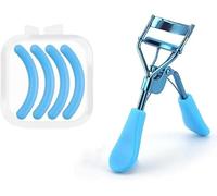 Bigodino per ciglia da donna blu con 4 cuscinetti di ricambio di ricambio, piegaciglia di alta qualità, strumento per arricciare e sollevare le ciglia, pennelli da trucco