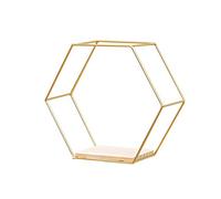 Bigougem, mensole a esagono galleggianti in legno, supporto in ferro da parete, multifunzionale, stile nordico, geometrico, con ripiano esagonale, per casa, camera da letto, bagno, nero, M1 dorato, L