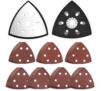 BIGP 2 Pezzi Piastra di Levigatura Triangolare 93mm con Triangoli Abrasivi, 70 fogli di carta vetrata triangolari 6 fori a grana assortita: 10 x grana 60/80/120/180/240/320/400