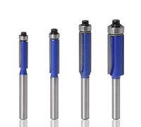 BIGP 4 Pezzi Fresa per rifinitura a Filo con Gambo da 6 mm, Fresa a Taglienti Diritti per Rifilare con Cuscinetto, Fresa per la lavorazione del legno, Diametro 1/4" 5/16" 3/8" 1/2"