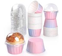 Bigqin 50 Pezzi Pirottini di Carta per Cupcake e Muffin con Coperchio,Resistono Fino a 220° Forno per Pasticcini Forno Dessert Torta Cioccolatini Cupcakes Muffins