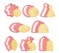 Bigqin 8 PCS Formine Biscotti Eid al-Fitr 3D, Stampi Biscotti Eid al-Fitr,Formine per Biscotti Eid al-Fitr Plastica, Tagliabiscotti Eid al-Fitr 3D per la Cottura al Forno