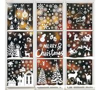Bigqin 9 Fogli 256Pcs Addobbi Vetrine Natale Adesivi Natale,Adesivi Natale Finestre Per Decorazioni,Fantastiche Adesivi Statici in PVC-Bianco Puro