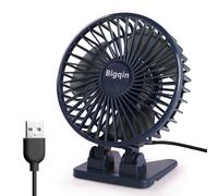 Bigqin Mini Ventilatore Portatile, Ventola Silenziosa USB, 3 velocità in un Pulsante, Piccolo Ventilatore Potente, Mini Ventilatore ad Angolo Regolabile per Tavolo da Ufficio,Blu