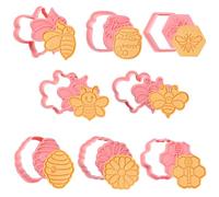 Bigqin Set di 8 formine per biscotti a forma di ape 3D, in plastica, con simpatiche forme a cartoni animati, per biscotti, fondente, snack, formaggio, cottura