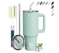 BIGRD 40 oz Stainless Steel Vacuum Thermal Mug, Double Walled Leak-proof Drinking Bottle with Straws & Handle, Dishwasher Safe, BPA free, Coffee Mug for Cold and Hot (Seafoam)