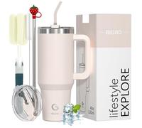 BIGRD Tazza termica da 40 oz Straw to Go Mug, bottiglia termica isolata, in acciaio inox, a prova di perdita, con manico e coperchio a doppia cinghia, Thermal Tumble Rose Quartz