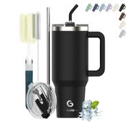BIGRD Tazza termica da 40 oz Straw to Go Mug, Thermal Mug, Double Walled Stainless Steel Vacuum Leak-Proof Drinking Cup con manico e straw, Portable Car Mug for Hot and Cold, Black