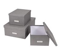 Bigso Box of Sweden Scatole con coperchio per oggetti vari - Scatole portaoggetti cartone per camera, bagno e ufficio - Scatole organizer impilabili in fibra di legno e carta - Set da 3 - grigio