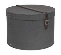 Bigso Box of Sweden Scatole porta vestiti con coperchio - Contenitori per vestiti con cinturino in pelle - Set da 2 diverse scatole rotonde con coperchio con effetto lino - nero