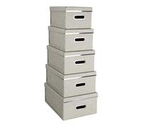 Bigso Box of Sweden Set di scatole in 5 unità impilabili per camera, cameretta e studio - Organizer armadi con coperchio - Contenitori vestiti in fibra di legno e carta con effetto lino - beige